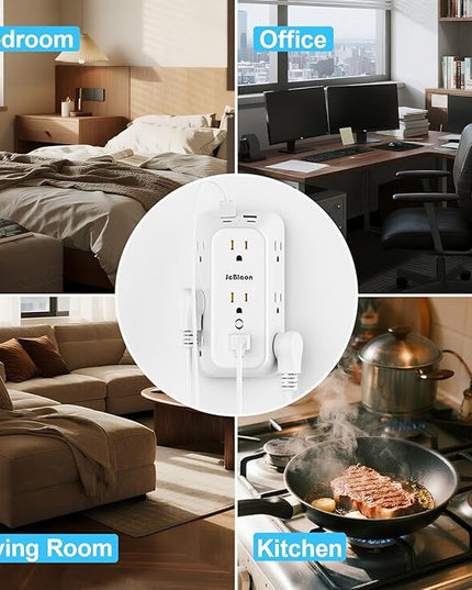 Outlet Extender Wall Charger with Multi Plug Adapter 9 AC Outlets 4 USB Charging Ports 1875W 1050J Surge Protector Power Strip Spaced Splitter for Home, Travel, Dorm Room Essentials