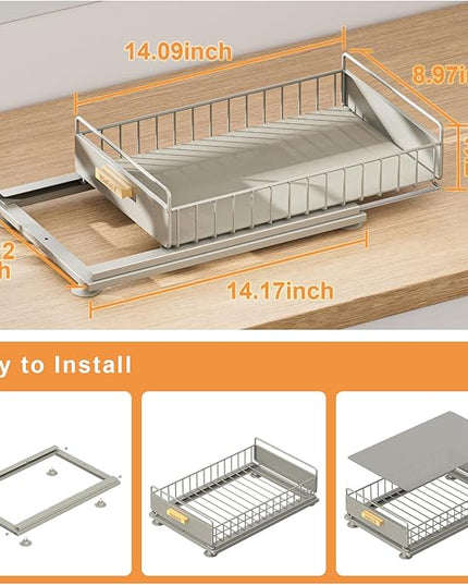Under Sink Organizer, Single Tier Metal Pull Out Sliding Drawer Shelf for Kitchen Bathroom Cabinet Storage, Sturdy Rack – Gray