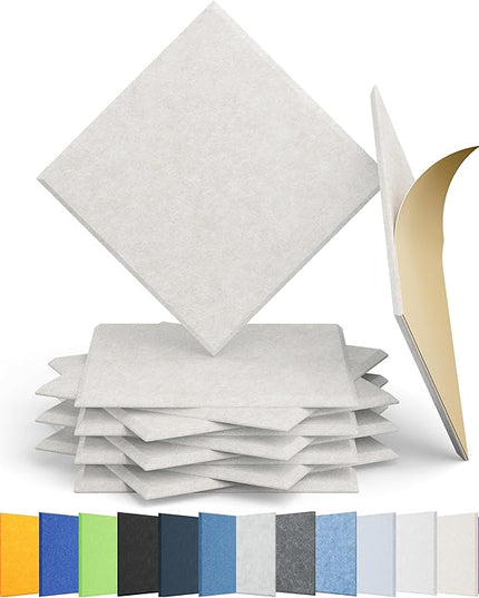 12 Pack Acoustic Panels Self Adhesive Sound Proof Foam, High Density Sound Acoustic Panel, 12X12X0.4 Inch Square Panels in Home, Office, Reccording Room, Studio,and more(Beige)