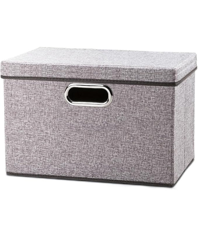 PRANDOM Foldable Storage Boxes with Lids [1-Pack] Linen Fabric Collapsible Storage Bins Organizer Containers Baskets Cube with Cover for Home Bedroom Closet Office Nursery (14.9x9.8x9.8)