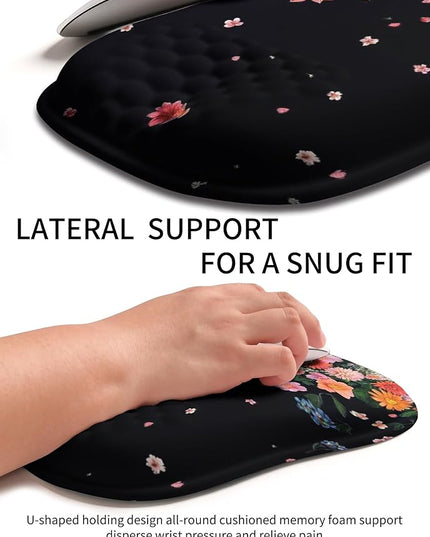 Hokafenle Ergonomic Wrist-Hugging Mouse Pad Wrist Support, U-Shaped Holding Wrist Rest Mousepad for Carpal Tunnel Pain Relief with Cushioned Memory Foam Slope Massage Bulge (10.2x8.3 in,Fall Flower)