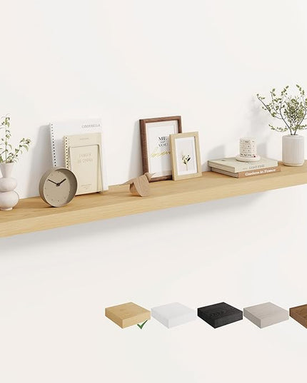 Dreamland 55 Inches Floating Shelves for Wall, 8" Deep Long Floating Shelves Set of 1, Large Display & Storage Shelf, Wall Shelf for Bathroom Bedroom Living Room Kitchen Office, Oak