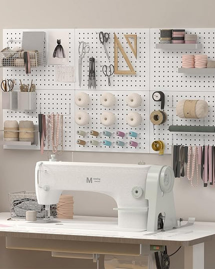 Metal Pegboard,4Pcs Peg Board Panels(12x16 inch) Wall Organizer with 8 Pieces Hooks,White Pegboard Panels Garage Tool Organizer with Screw for Entryway,Craft Room,Workbench