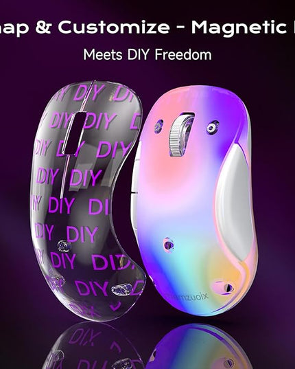 memzuoix 2.4G LED Wireless Mouse, Rechargeable Ergonomic Mouse with Detachable Cover, 1400 DPI Portable Optical Computer Mouse with USB Receiver for Laptop, PC, Desktop and MacBook, 5 Buttons-Purple