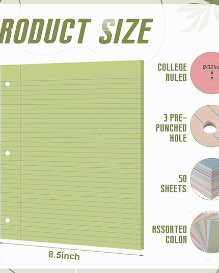 PerKoop 600 Sheets Colored Loose Leaf Paper 8.5" x 11" college ruled Lined 3 Hole Punched notebook Filler Paper for 3 Ring Binders Office School Supplies (Earthy Color)