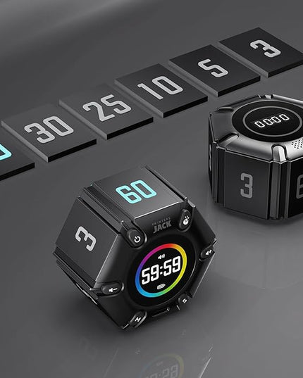 Jack Pomodoro Timer - Productivity Cube, Visual Focus Timer, Mute & Vibration & Adjustable Sound Alert, for Office, ADHD, Study, Work, 3/5/10/25/30/60min & Custom Countdown - Black