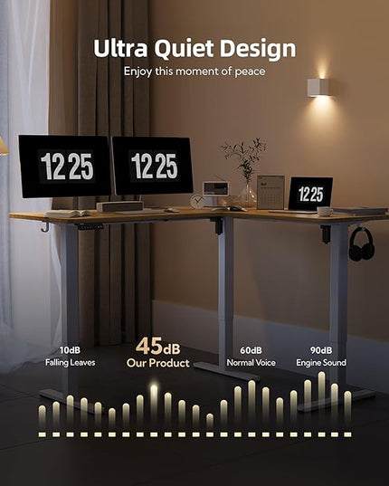 Claiks L Shaped Standing Desk Adjustable Height, Dual Motor Electric Corner Standing Desk, 63x55 inch with Splice Board, Bamboo
