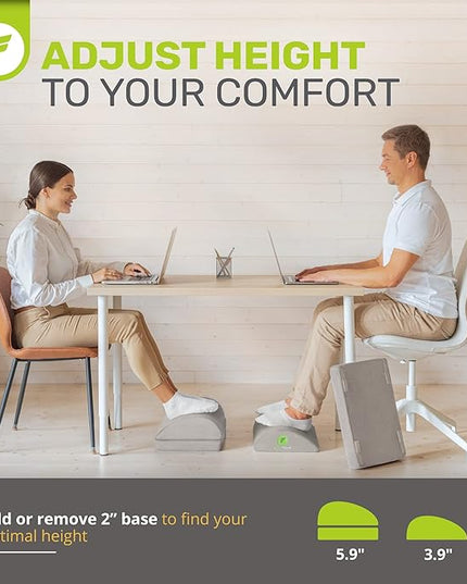 ErgoFoam Foot Rest - Chiropractor-Endorsed Orthopedic Teardrop Design - 2in1 Adjustable Premium Under Desk Footrest - Ergonomic Foot Rest for Lumbar, Back, Knee Pain (Grey)
