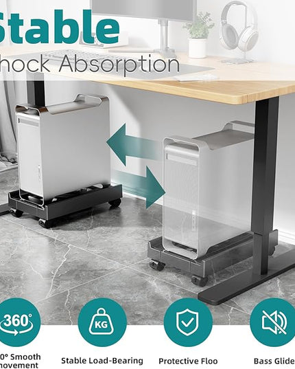 Adjustable Computer Tower Stand, Mobile CPU Stand with 4 Rolling Caster Wheels, Under Desk CPU Holder PC Floor Cart PC Riser for Gamers and Students (Standard model)