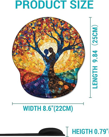 Ergonomic Mouse Pad Wrist Support, Tree of Life Gel Mouse Pads with Wrist Rest, Computer Mousepad for Desk with Non-Slip PU Base, Comfortable Mouse Pad for Office Accessories Supplies Decor