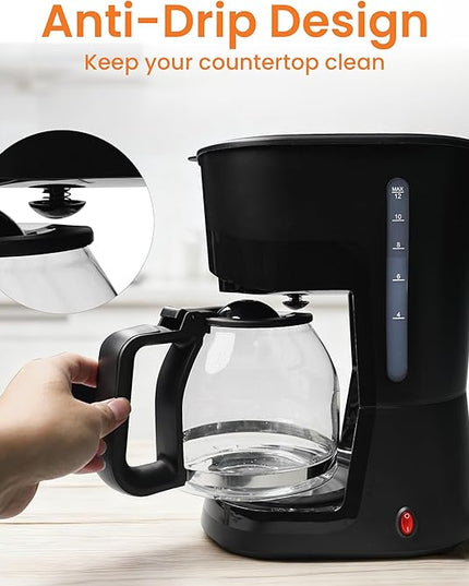 12-Cup Coffee Maker, 1.5L Drip Coffee Machine with One-Touch Brewing, Glass Carafe, Anti-Drip System, Reusable Filter, Easy-to-Use Home & Office Coffee Brewer