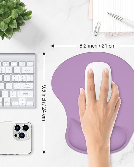 ITNRSIIET Ergonomic Mouse Pad, Cushioned Gel Wrist Rest, Non-Slip Base, Smooth Surface, Compatible with All Mice for Office & Gaming, Desk Accessory, 9.5 x 8.2 inch, Lavender Purple