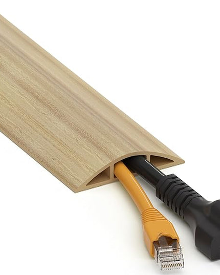 Floor Cord Cover 6ft, Maple Wood Cord Hider Floor Hide Extension Cords, Floor Cable Management Floor Cable Cover Wire Covers for Cords, Cable Protector Cord Cavity W0.6in x H0.32in