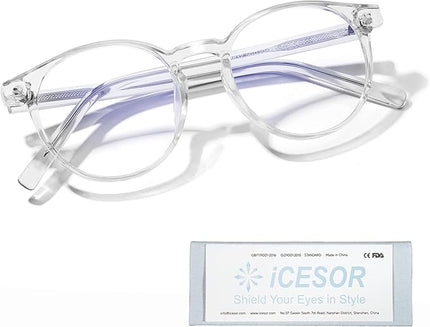 Icesor Round Blue Light Blocking Glasses Lightweight Chic Frame Anti Eye Strain Protection Computer Gaming for Women and Men