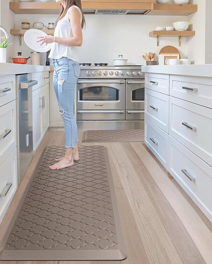 Kitchen Mats for Floor 2 Piece - Anti Fatigue Mats for Kitchen Floor - Non Slip Cushioned Rugs for Standing, Office,Sink, Laundry, Khaki