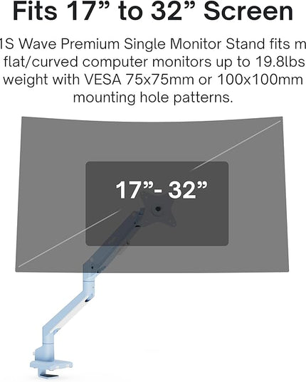 Pixio PS1S Wave Blue Single Monitor Arm Stand Desk Mount - Fits up to 32 inches Monitors and up to 19.8lbs. VESA Compatibility and Integrated Cable Management