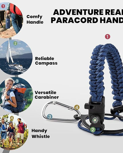 Insulated Water Bottle 32 oz, Triple Wall Vacuum Stainless Steel (Cold for 48 Hrs), Leak Proof & Non-BPA, Modern Water Flask Jug with Paracord Handle & Straw Spout Lids, Navy Blue