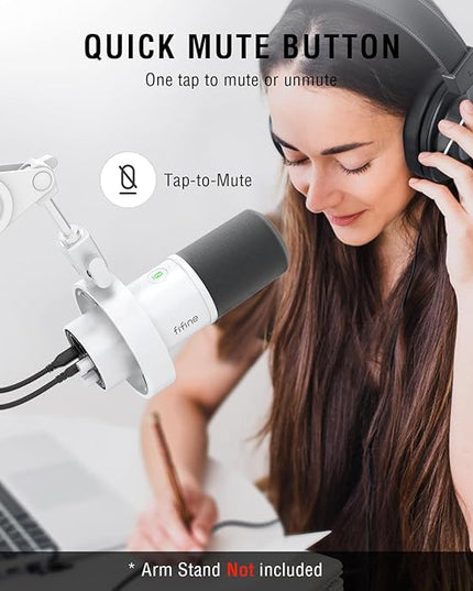 FIFINE Studio XLR Dynamic Microphone, USB PC Podcast Microphone for Streaming Recording, XLR/USB Vocal Mic with Tap-to-Mute, Gain Knob, Headphones Monitoring-Amplitank K688 White