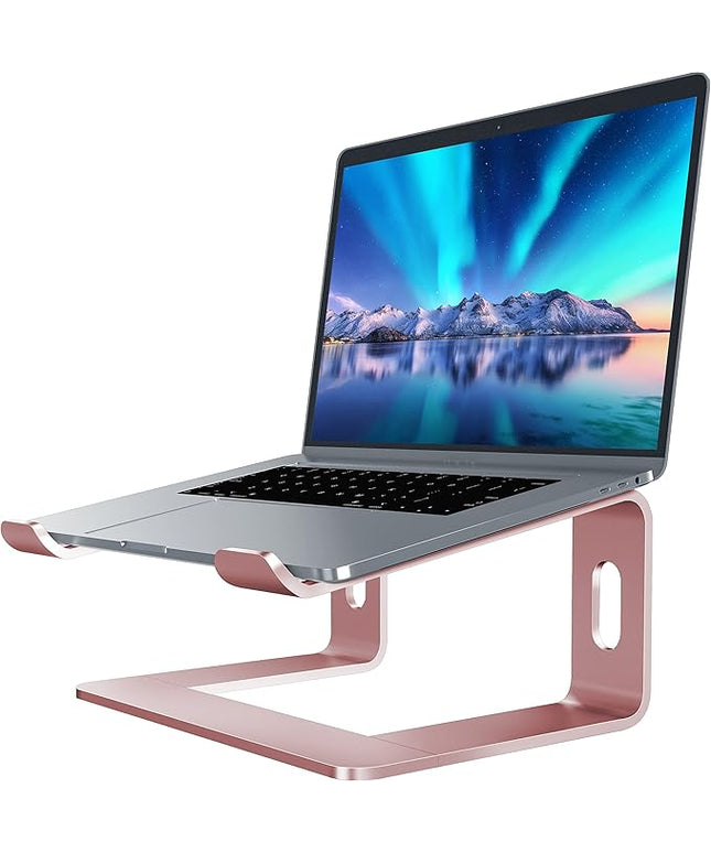 SOUNDANCE Laptop Stand, Aluminum Computer Riser, Ergonomic Laptops Elevator for Desk, Metal Holder Compatible with 10 to 15.6 Inches Notebook Computer, Gold Pink