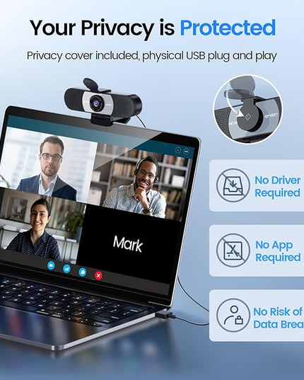 EMEET 1080P Webcam, C960 Web Camera with 2 Noise-Cancelling Microphones & Privacy Cover, 90° FOV Computer Camera, Plug & Play USB Webcam for Calls/Conference, Zoom/Skype/YouTube, Laptop/Desktop, Grey