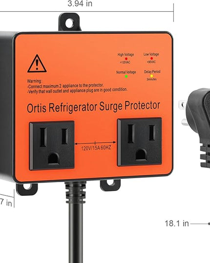 Refrigerator Surge Protector, Ortis Double Outlet Voltage Protector for Home Appliances with Time Delay, Protects Against Brownout, Spike, Instant Surge All Voltage Abnormalities, Orange