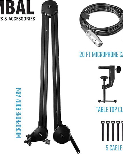 AxcessAbles Large Heavy Duty Desk Mounted Microphone Boom Stand with 3.3ft Extension and 6ft XLR Cable | 5LB Capacity | Podcast Boom for Large Condenser Mic | Desktop Boom Mic Stand