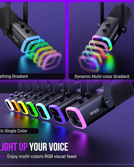 FIFINE USB/XLR Dynamic Microphone for Podcast Recording, PC Computer Gaming Streaming Mic with RGB Light, Mute Button, Headphones Jack, Desktop Stand, Vocal Mic for Singing YouTube-AmpliGame AM8