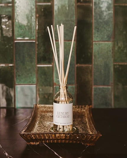 Sweet Water Decor Luxury Getaway Reed Diffuser Set - Room Diffuser with Leather, Amber & Musk Scent - Reed Diffuser for Bathroom Lasts for 4 Months - Home Diffuser with Premium Fragrance Oils