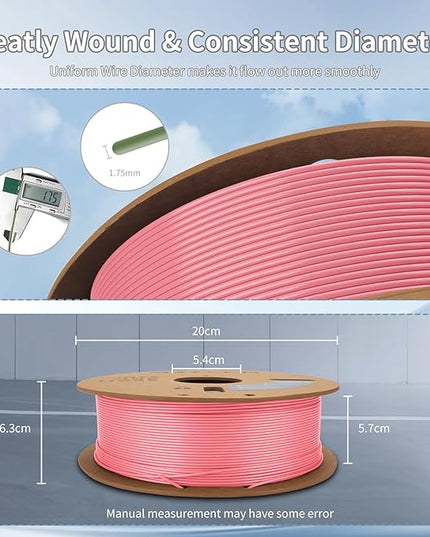 3D Printer Filament Basic PLA Filament 1.75mm 300mm/s 1kg Cardboard Spool Dimensional Accuracy +/- 0.03 mm Fit Most 3D FDM Printer-Barbie Pink