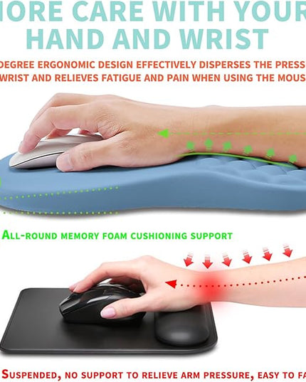 Ergonomic Mouse Pad Wrist Support with Memory Foam Massage Bulge, Carpal Tunnel Pain Relief Mousepad Wrist Rest for Mouse(12x8 inch, Lake Blue)