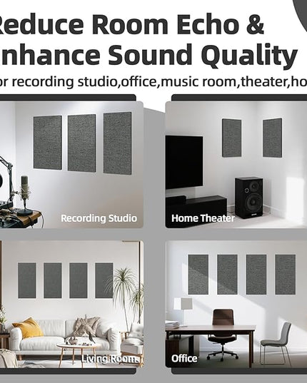 Art3dwallpanels 4 PCS Acoustic Panels, 24''x12'' Fabric Soundproof Wall Panels, Easy-Hook Mounting Sound Absorbing Panels for Studios, Office, Home Theater,Dark Grey