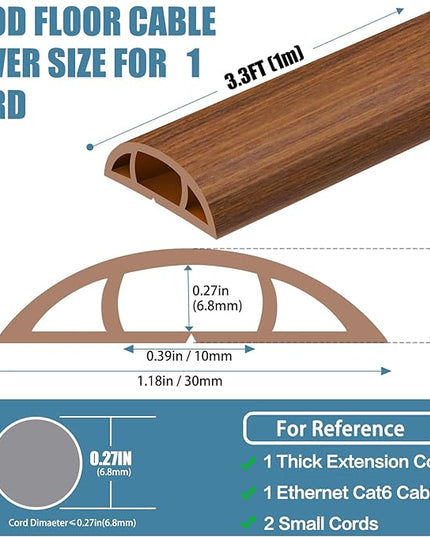 Floor Cord Covers for Wires 3.3FT Cable Hider Wire Cover Self Adhesive Cord Hider Floor for Offices, Homes, Workshops, Warehouses Cable Cavity 0.39" W x 0.27" H