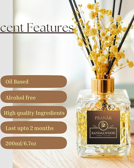 PEANÄK Set of 2 - Sandalwood Orange Fragrance Oil - Reed diffusers 6.7oz (200ml) 2 Pack of Long Lasting Scents for Home & Office,Living Room & Bathroom Shelf Decor and Gifts