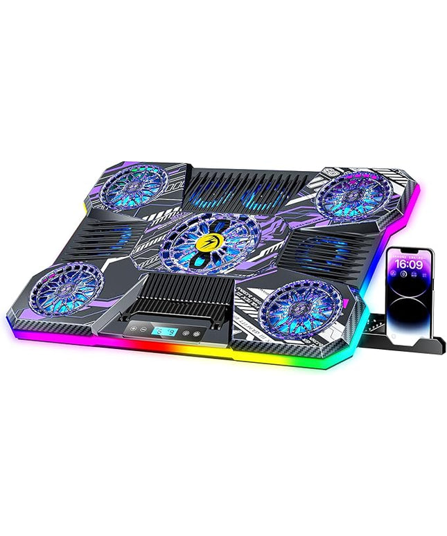 ChillCore Laptop Cooling Pad, RGB Laptop Fan Cooling Pad 9 Fans for 15.6-19.3 Inch Laptops, Gaming Laptop Cooler with 8 Height Stands, 2 USB Ports - A21 Pattern