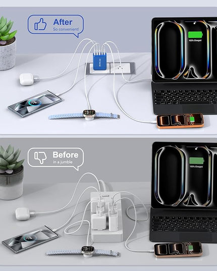 (2-Pack) 60W USB C Wall Charger Block, 5-Port C Charger Fast Charging Block PD Power Adapter +QC 3.0 Multiport Type C Box Brick Cube USB A Wall Plug for iPhone 15/16/17 Pro Max,Samsung (Dark Blue)