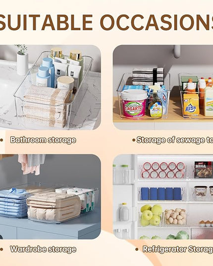 Clear Fridge Organizer, Refrigerator Organizer Bins with Handle, Freezer, Kitchen Cabinet, Pantry Organization, BPA Free Fridge Organizers (12.4 inch 8 Pack)