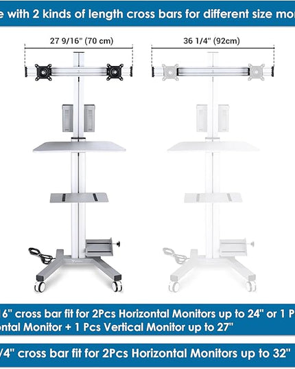Yescom Mobile PC Stand Workstation with 2 Poles Dual Monitor Mount for 32" Screen Sliver