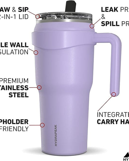 Hydrapeak Roadster 40oz Stainless Steel Tumbler Double Wall Vacuum Insulated Water Bottle With Handle And 2 in 1 Straw Lid (Orchid)