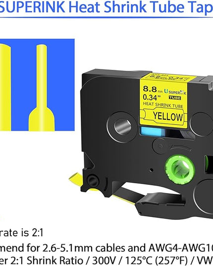 3 Pack Compatible for Brother Ptouch HSe-621 HSe621 HS-621 HS621 Black on Yellow 8.8mm 0.34'' Heat Shrink Tubing Label Tape for Wire Cable use in PT-E300 E500 E550W P750WVP