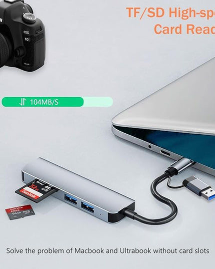 VIENON 5 in 1 Aluminum USB-C Hub with Memory Card Reader and 3 USB 3.0 Ports, for PC, Laptops, MacBook Pro/Air, iMac Pro, Surface and Tablet