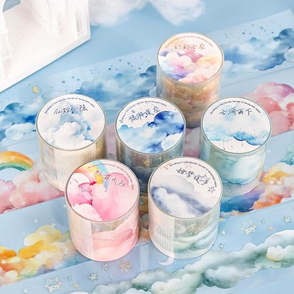 AuriicLeaf Dreamy Cloudscape PET Tape Set, 6 Rolls of Sky-Themed Stickers for Scrapbooking, Junk Journaling, DIY Crafts, and Art Supplies