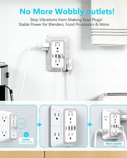 JcBlaon Multi Plug Outlet Surge Protector, Wall Charger with 6 Outlet Splitter with 4 USB Ports(PD 20W), 3-Sided 1050J Surge Protector Power Strip for Home Office Dorm Room Essentials