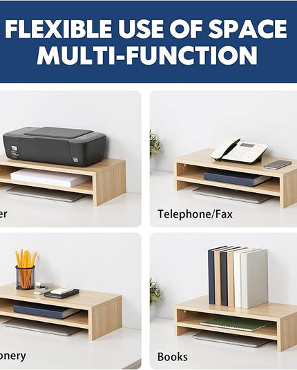 FITUEYES Monitor Stand - 2 Tier Computer Monitor Riser with 21.3 Inch Shelf, Wood Desktop Stand for Laptop Computer Screen, Desk Organization, Office Supplies