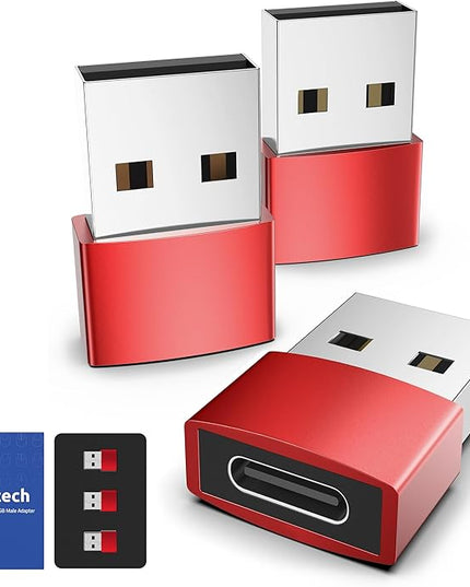 Syntech USB C Female to USB A Male Adapter 3 Pack, Type C Charger Cable Power Adapter Compatible with iPad Air 7, iPhone 17/16/15/14/13 Pro Max, Apple Watch Series 10/9/8, Samsung Galaxy S20 etc, Red