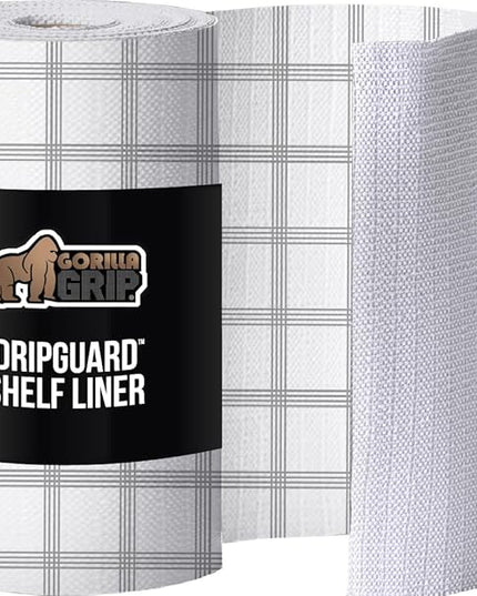 GORILLA GRIP Slip Resistant Drawer and Shelf Liner 2 Pack, Non Adhesive Water Resistant, Easy Trim, Smooth Surface Liners for Kitchen Cabinet, Shelves, Drawers Pantry, 20 IN x 20 FT, Stripe Gray White