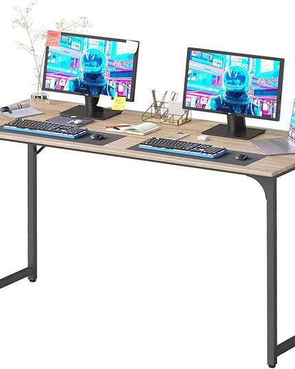 PayLessHere | 55 Inch Computer Desk | Nature | Office Desk with Metal Frame, Adjustable Feet | Water-Resistant, Scratchproof Surface | Sturdy Writing Table for Home Office or Study | Pack of 1