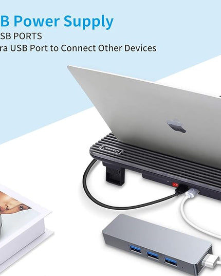 Laptop Cooling Pad, Coolertek USB Powered Laptop Cooler, 2 Blue Silent Big Fans, Height Adjustable Non-Slip Laptop Stand with Dual USB 2.0 Ports, Fits 11-17Inch Notebook - Gray (N2)