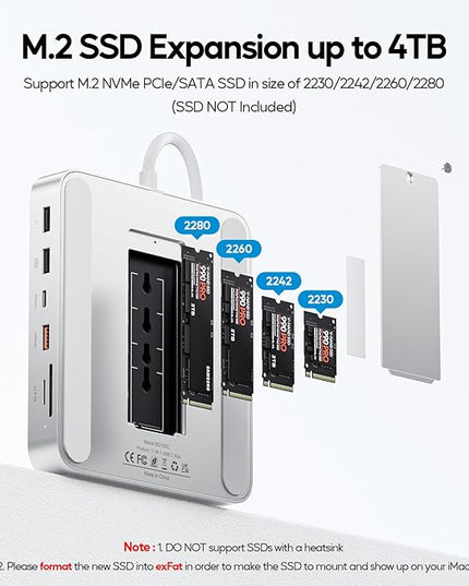 Upgraded 11 in 1 USB C Hub for iMac 24 inch USB Hub 2021 2023 2024 Support M.2 SSD (NOT Included), iMac Hub M1 M3 M4 Accessories, 4K HDMI, 2.5G Ethernet, 5 USB A/C Max 10Gbps, SD/TF - Silver