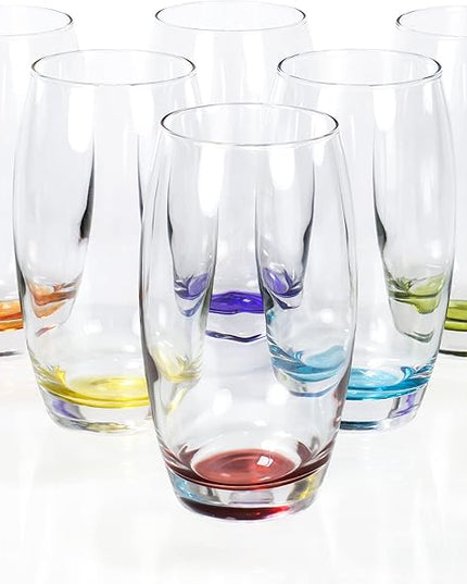 Red Co. Large 16 oz Multicolored Drinking Glass Set of 6 for Water, Beverage, Cocktail, Mixed Drinks