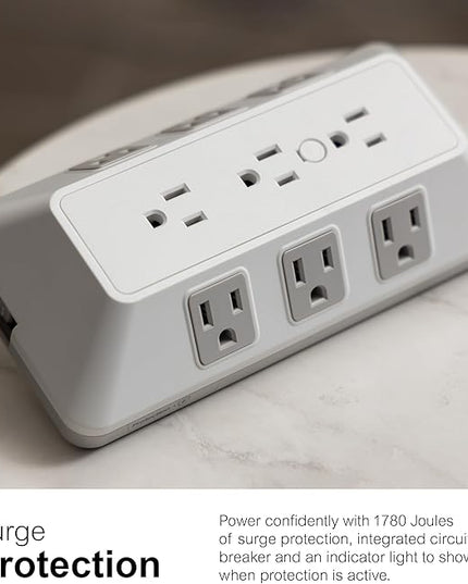 GE 9-Outlet Surge Protector, Multi Plug Outlet Extender, Wall Tap, Adapter Spaced, for Home, School, and Office, 1780 Joules, White/Gray - 73628